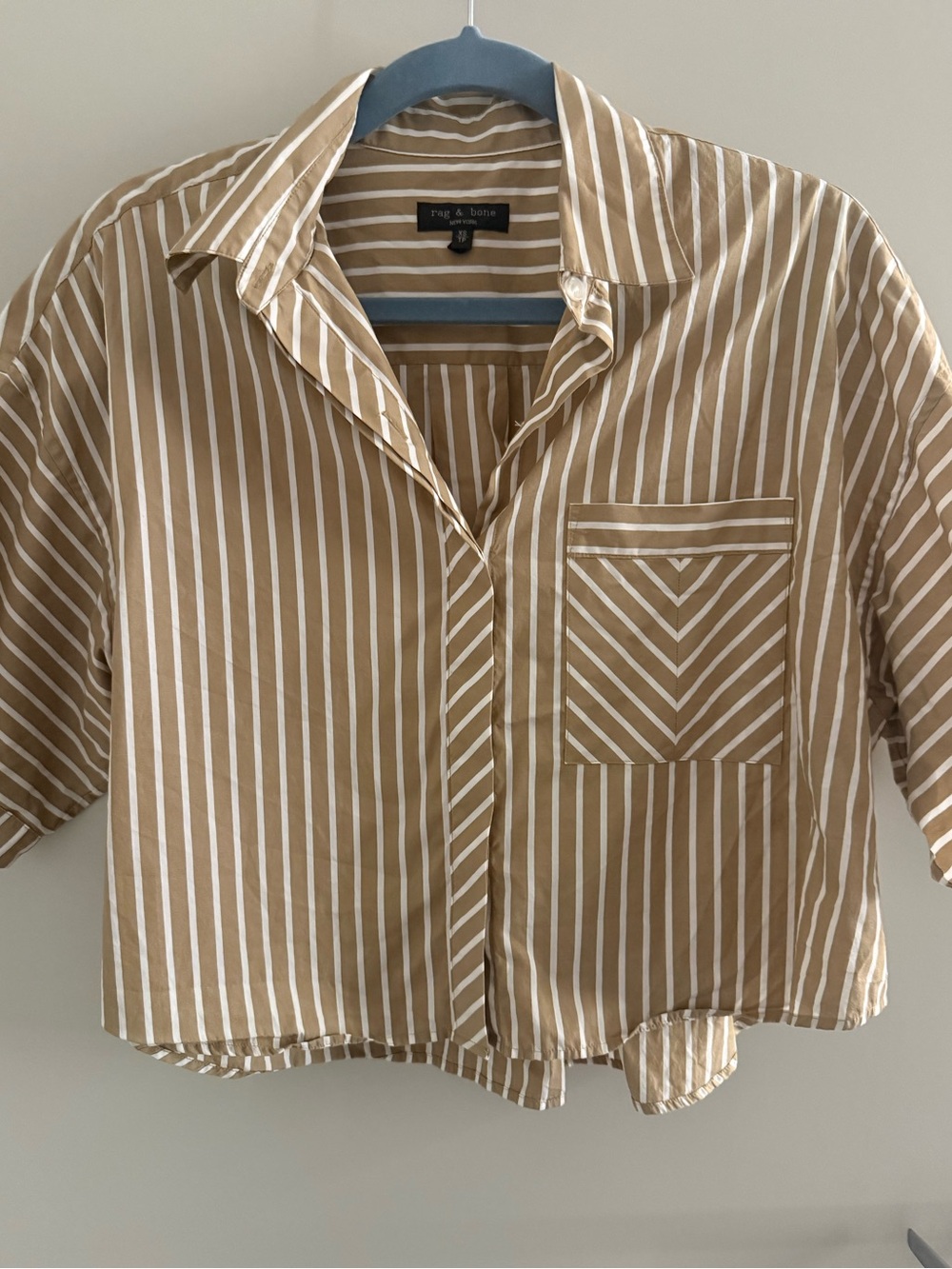 rag & bone Tan & White Striped Short-Sleeve Button Shirt